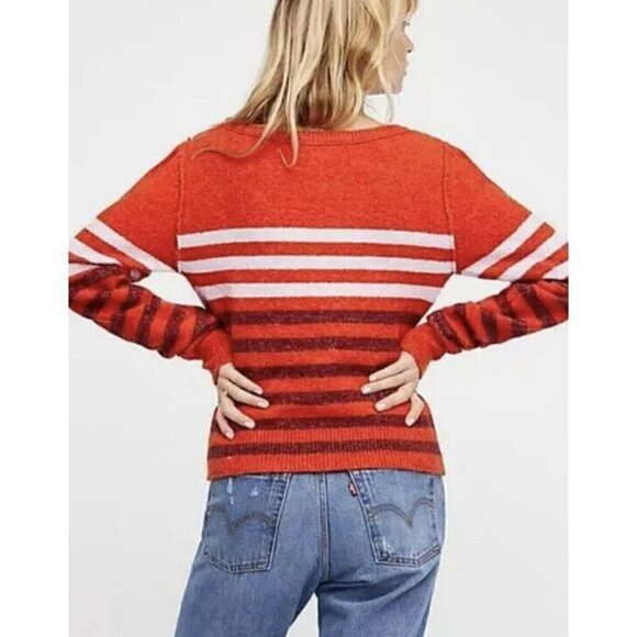 Free People Complete Me Orange Striped Alpaca Wool Blend Sweater Womans Sz M NWT - Picture 2 of 11